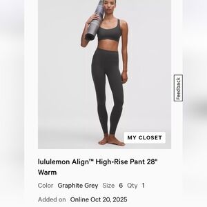 like new lululemon athletica Align High-Rise Warm Leggings - Graphite Grey Sz 6